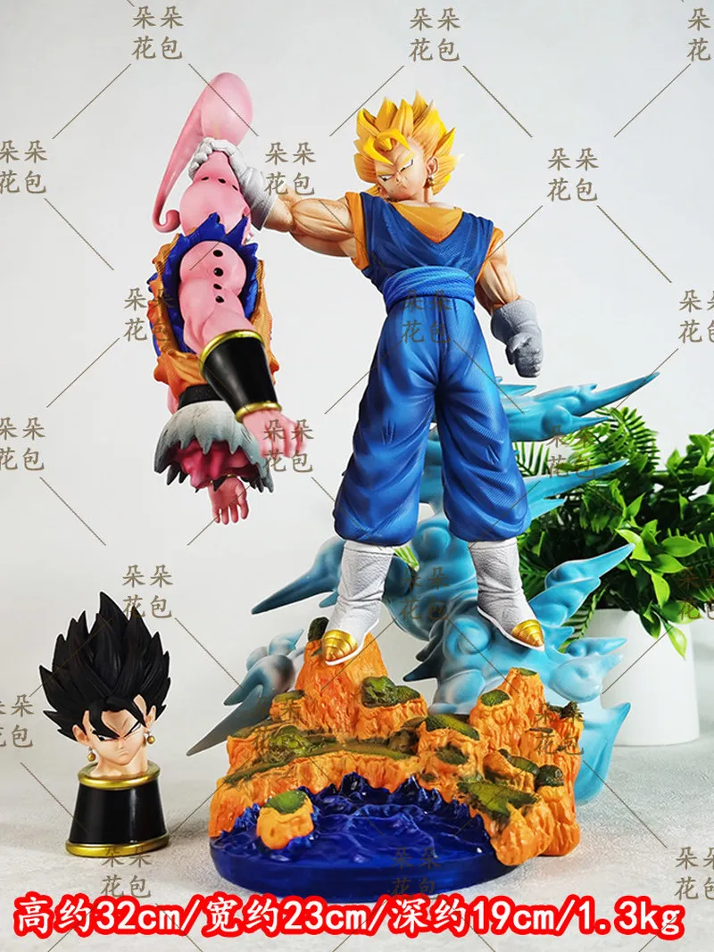 32cm Nowa Figurka Akcji Dragon Ball Son Goku kontra Majin Buu Duży Rozmiar Podwójna Głowa Dekoracyjne Kolekcje Model Gk Zabawka Prezent