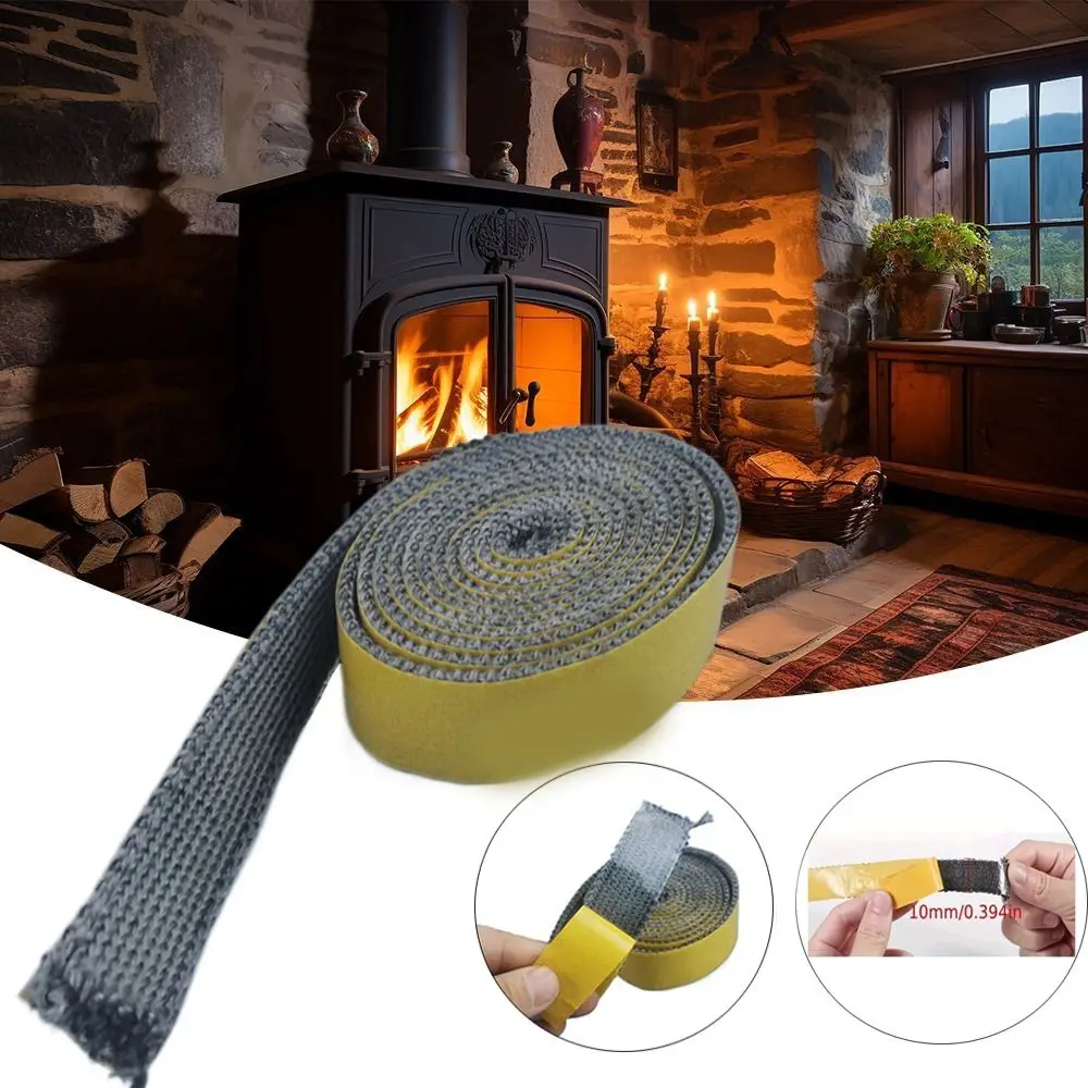 Self Adhesive Fireplace Seal Rope Fiberglass Heat Resistant Wood Stove Gasket Tape Flat Fireplace Door Gasket Pellet Stove