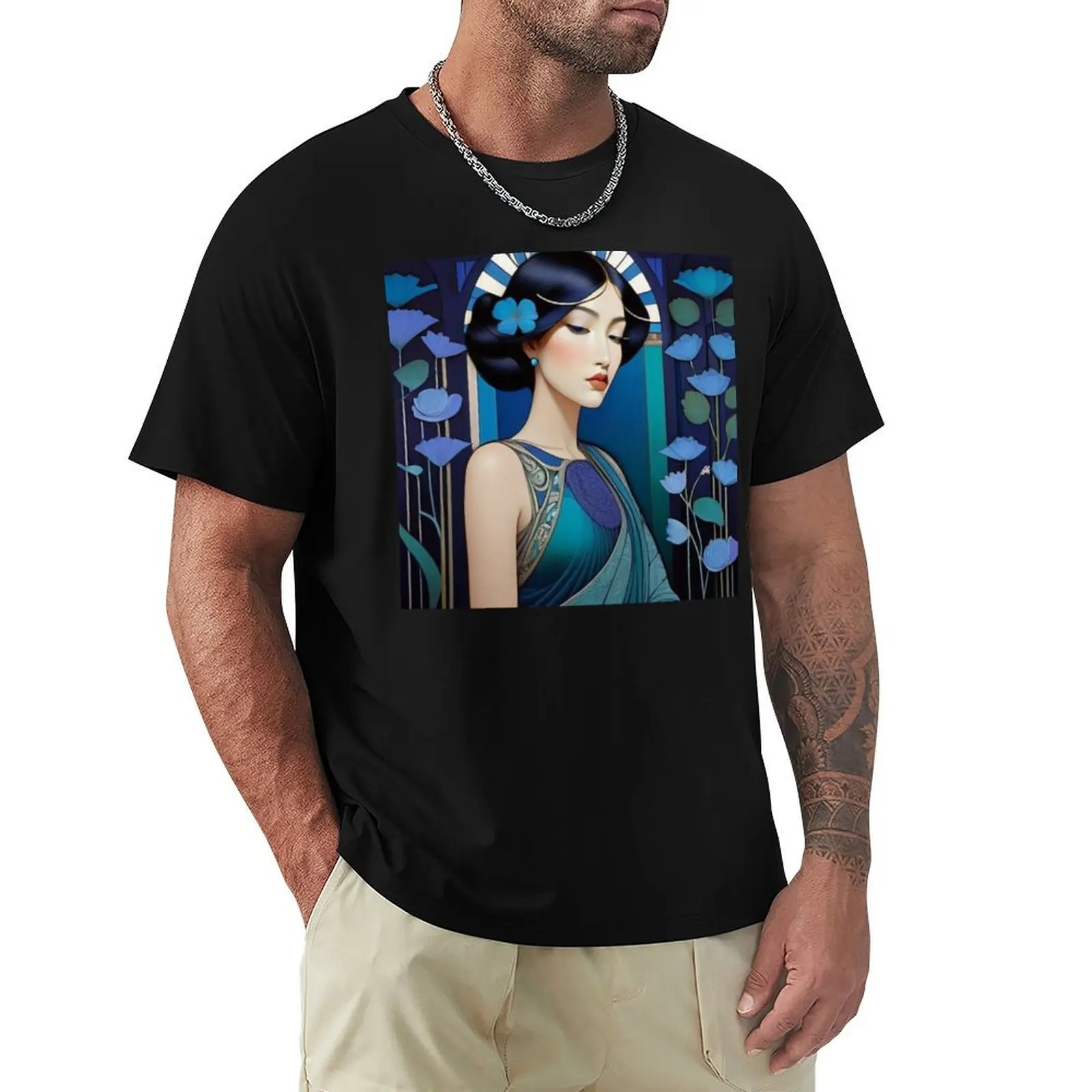 

Woman With Blue Flowers T-Shirt Athletic Fit Sports Short Sleeve Top
