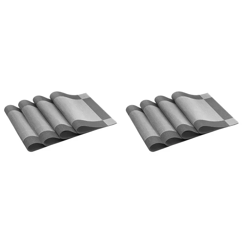 

ABMH-Placemat, Crossweave Woven Non-Slip Insulation Placemat Washable Table Mats Set Of 8 (8Pcs Placemats, Silver-Gray)