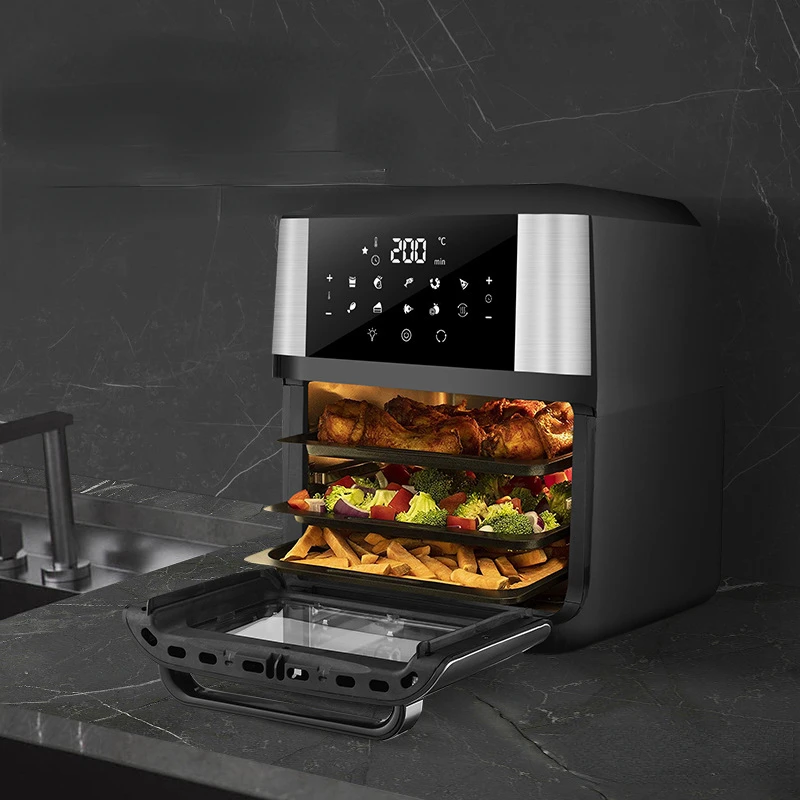 12L 1700W ไร้ควันหม้อทอด Air Fryer เตาอบขนาดใหญ่เครื่องปิ้งขนมปังหม้อหุงข้าวดิจิตอล Touch Screen สำหรับขนมปังอบย่าง Rotisserie