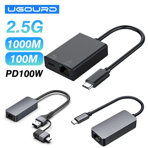 Adaptador USB tipo C a Ethernet RJ45, tarjeta de red de 1000Mbps, convertidor de Cable USB3 a Ethernet 2,5 Gigabit con PD 100W para interruptor