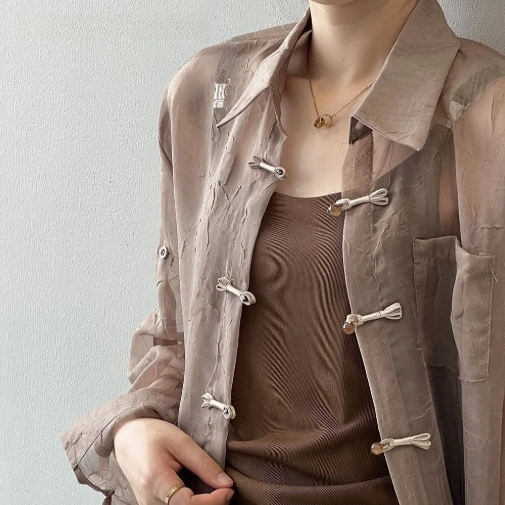 New Slimming Chinese Style Shirt Thin Casual Sun Protection Outerwear Long Sleeve Tops Women