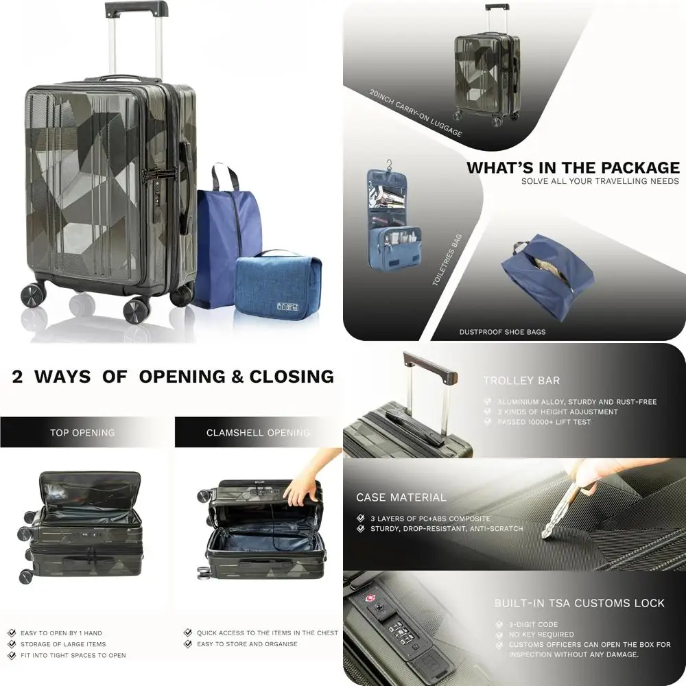 

Легкий твердый чемодан с расширяемым верхним отверстием, одобренный TSA, 20-дюймовый чемодан для ручной клади для путешествий