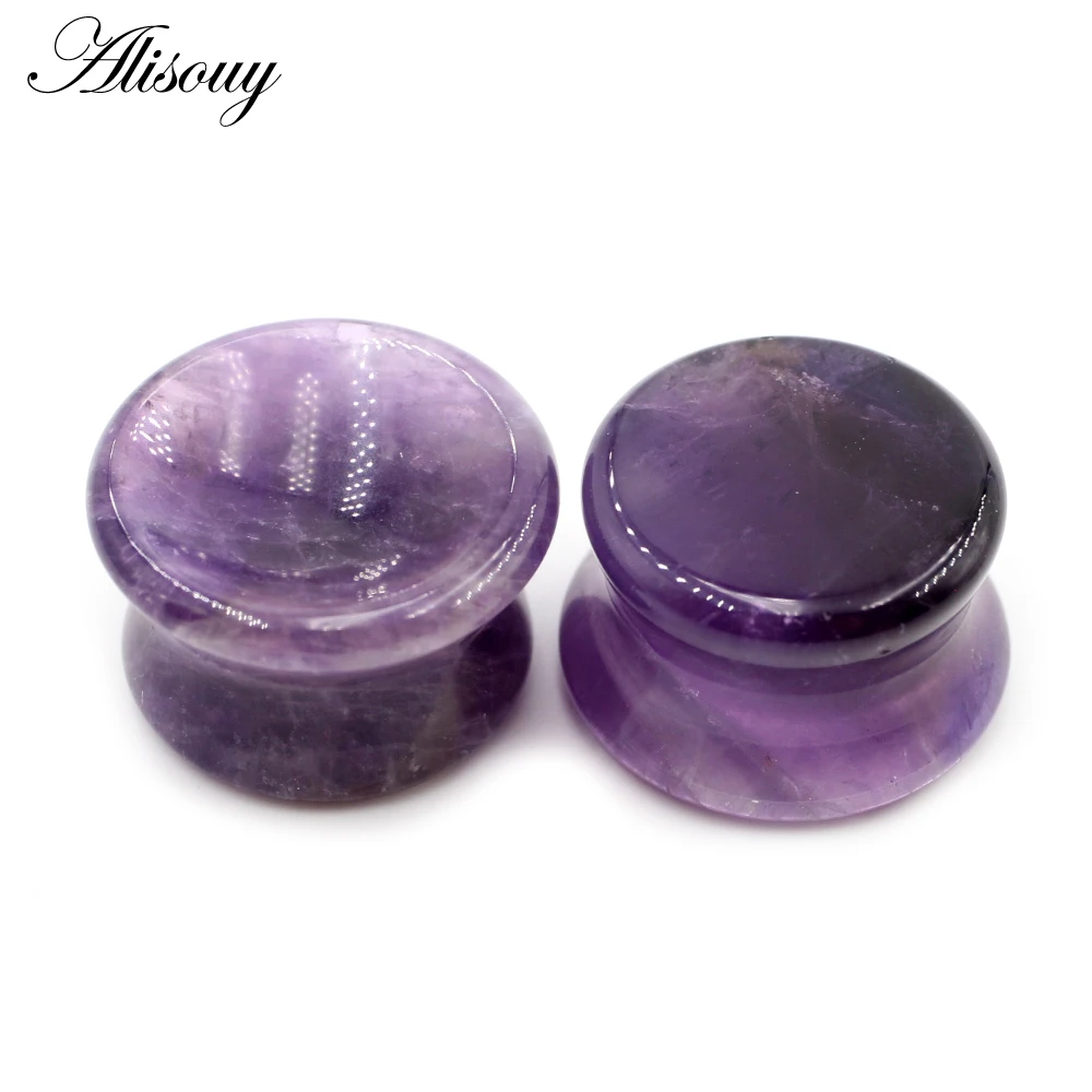 Alisouy 2pcs Women Men Concave Natural Stones Ear Tunnels Plug Flesh Expander Stretcher Gauges Earrings Body Piercing Jewelry