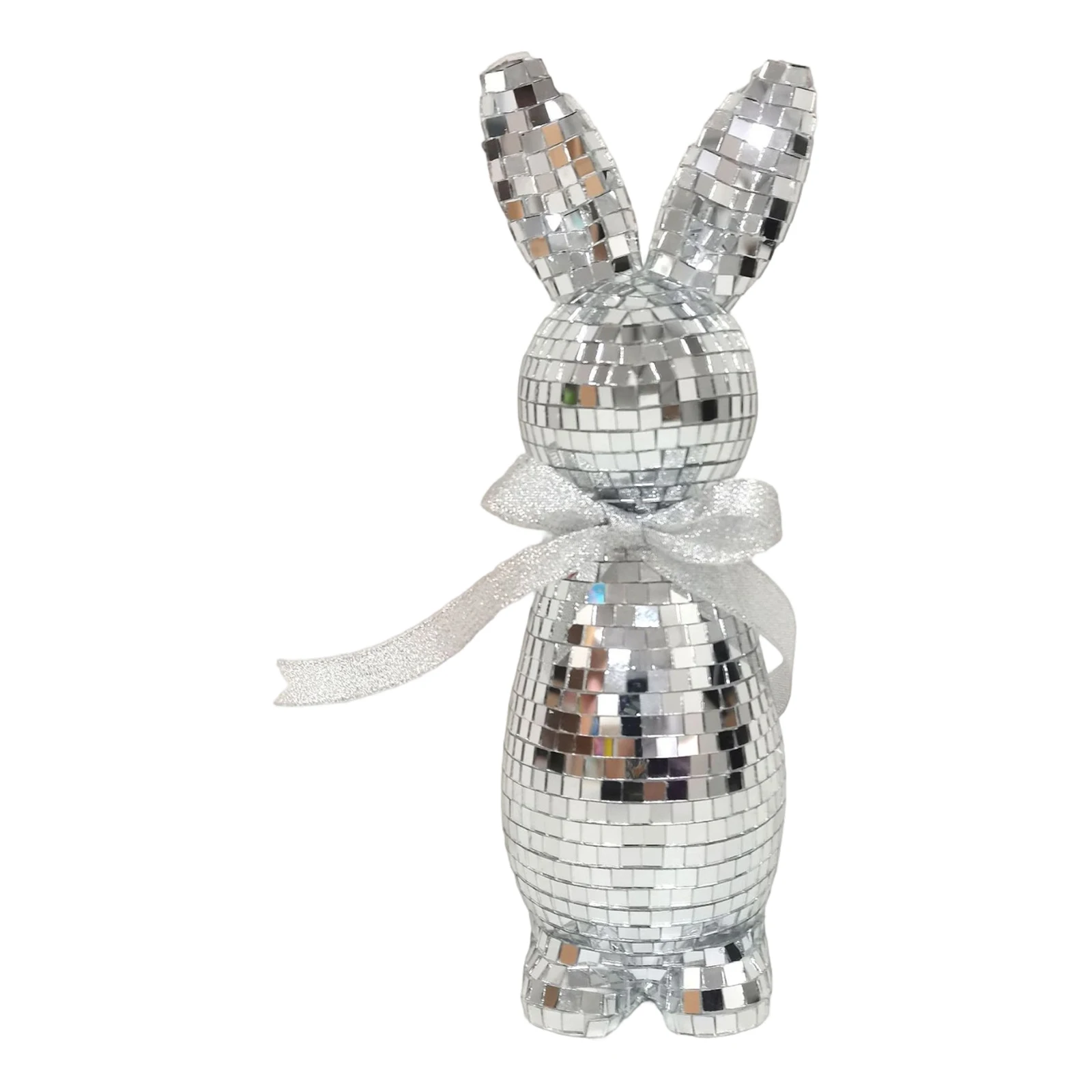 Retro disco-style mirrored rabbit figurine Luxury sequined Easter decoration High-value party-style home decor item