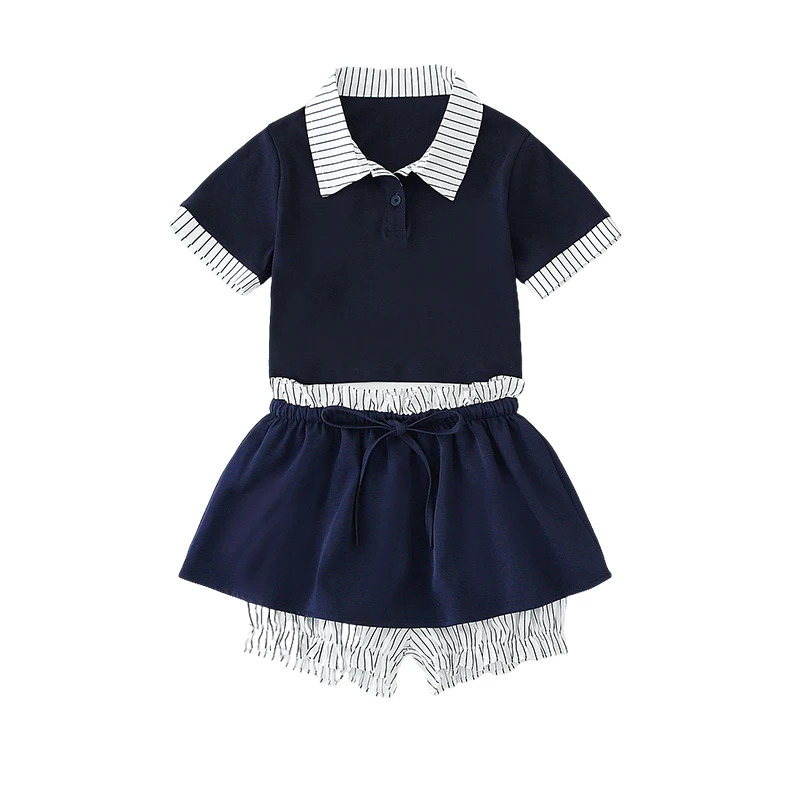 Summer Girl Clothes Set Kid Clothing Suit Child 2-Pieces Of Polo Tee Top+Shorts Bottom Toddle Casual Tennis Sporty Set Size4-14Y