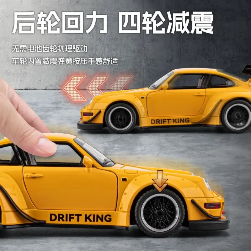 1:22 Scale RWB 993 Diecast Model Car with Light Sound Pull Back Replaceable Rear Wing Collectible Gift for Hobbyists view 6