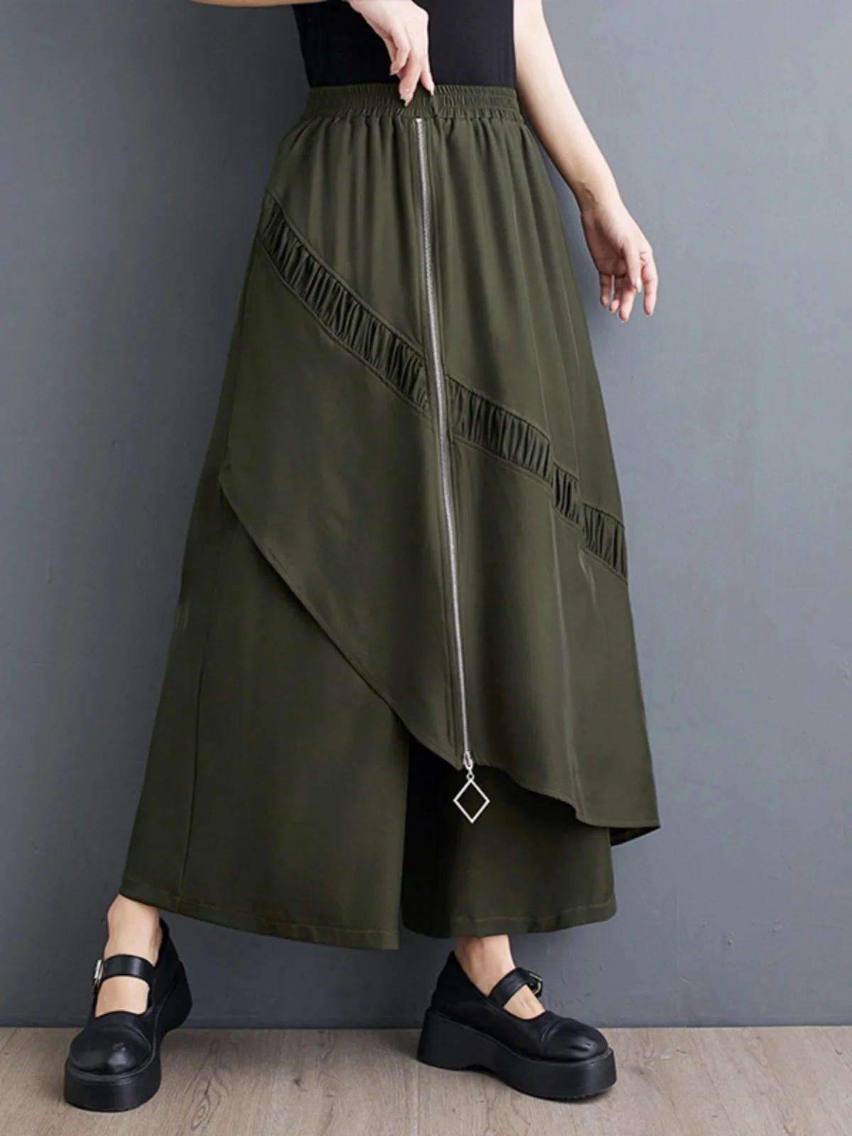 #2941 Summer False Two Piece Pants Women High Waisted Wide Leg Pants Zipper Irregular Streetwear Trousers Joggers Split Joint