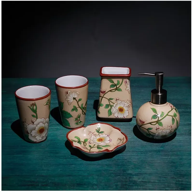 Colorful Ceramic Bathroom Accessories Set Bath Soap Dish Holder Tray Organizer Home Decor