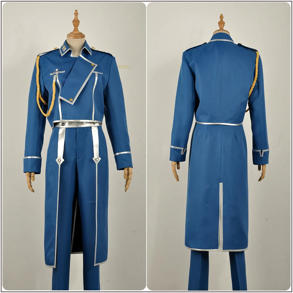 

Anime Roy Mustang Cosplay Costume Adult Men Women Blue Military Windbreakers Halloween Carnival Party Set