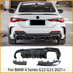 3Pcs Real Carbon Fiber Rear Diffuser Bumper Lip Splitter Spoiler For BMW 4 Series G22 G23 M440i SQ Car Tuning 2020 2021Up FRP