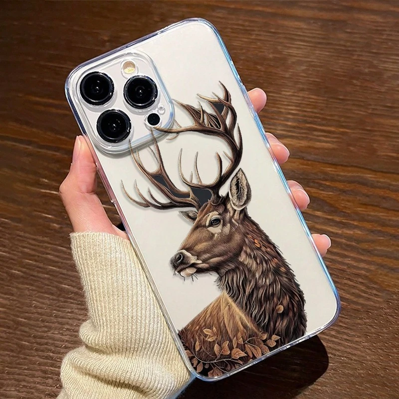 

Чехол для мобильного телефона с изображением красного оленя подходит для iPhone 16, 15, 14, 13, 12, 11 Pro/Max/Plus, противоударный задний чехол с защитой от отпечатков пальцев