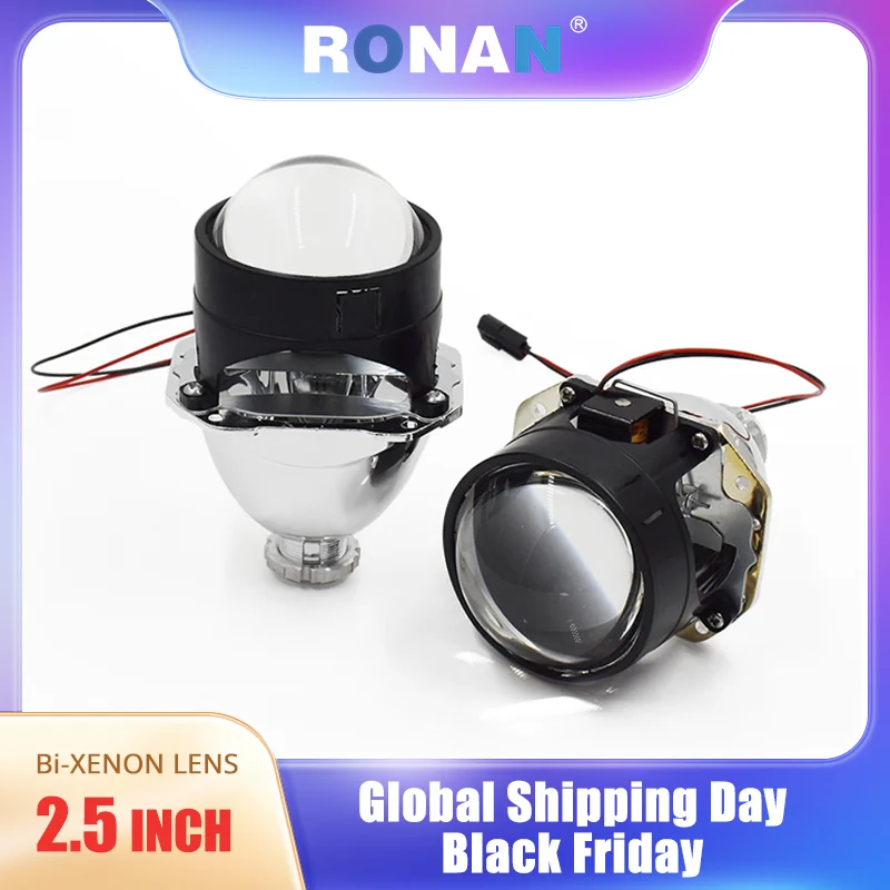 Ronan 2pcs LHD 2.5 inch Bi-xenon Ver 9.5 Car Headlight Projector Lens for H1 H4 H7 Socket Car Retrofit Upgrade