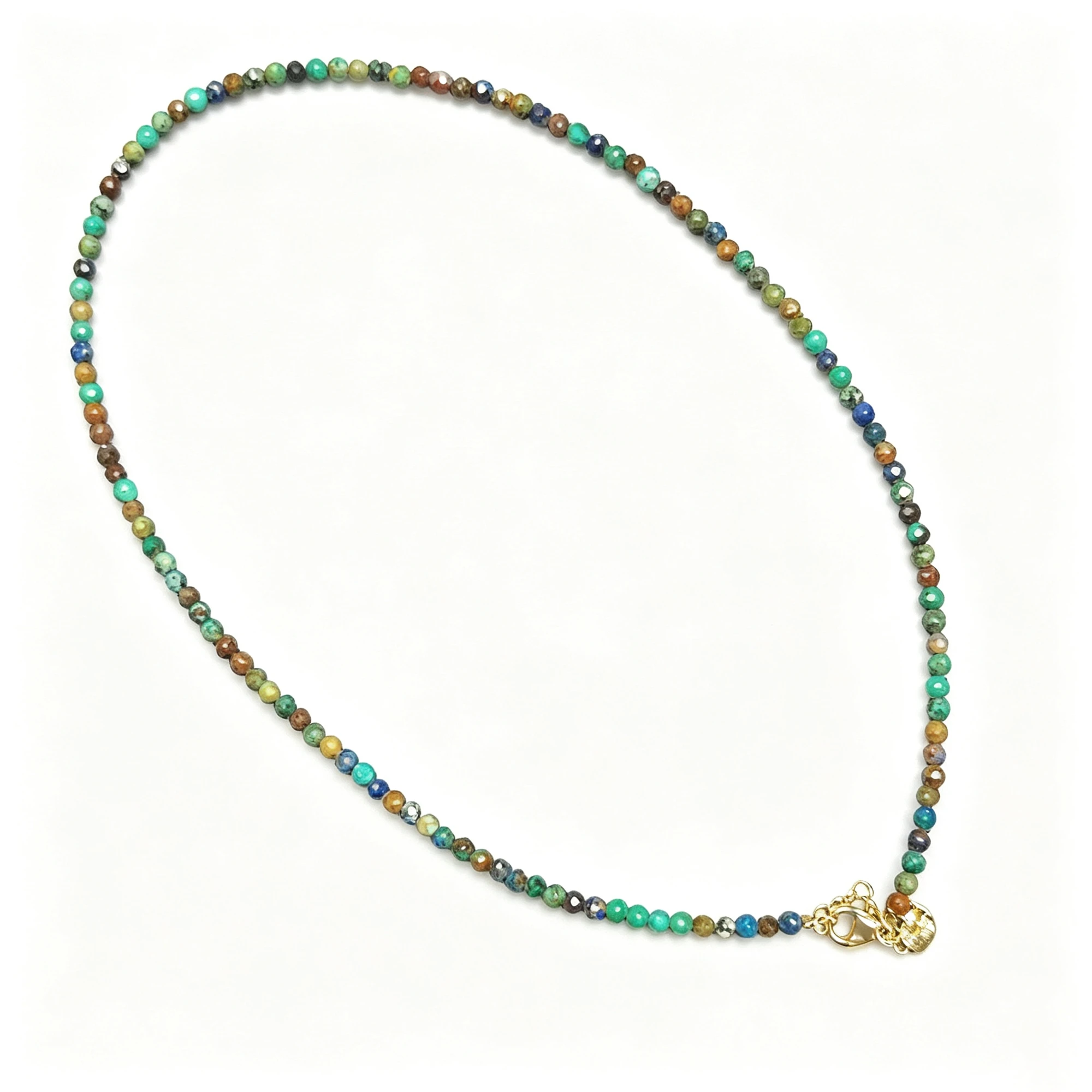 Natural Azurite Necklace Gemstone 3mm Faceted Beads Gold Tone Alloy Clasp Extension Chain Choker Jewelry Supply 1 Piece
