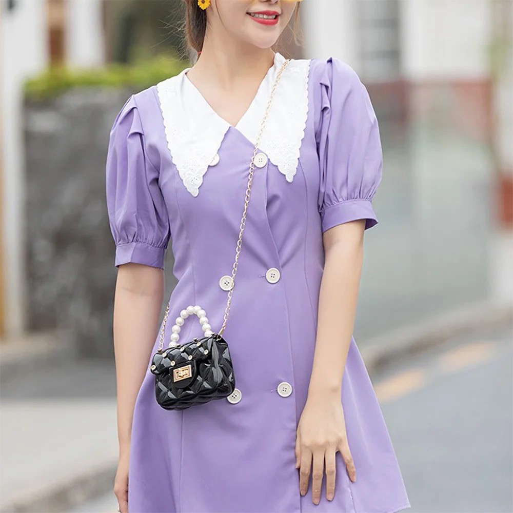 حقيبة يد عصرية بمقبض لؤلؤي - محفظة جيلي صغيرة منقوشة مع ديكور أظافر ماسية، حقيبة كتف نسائية عصرية #4