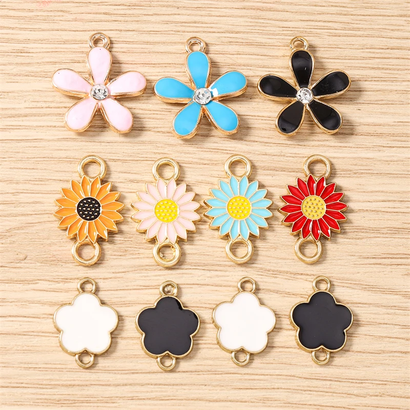 10 Stück niedliche, bunte Emaille-Blumen-Anhänger-Verbinder für die Schmuckherstellung, Halsketten, Armbänder, DIY, handgefertigtes Kunsthandwerk, Zubehör – Detail 1