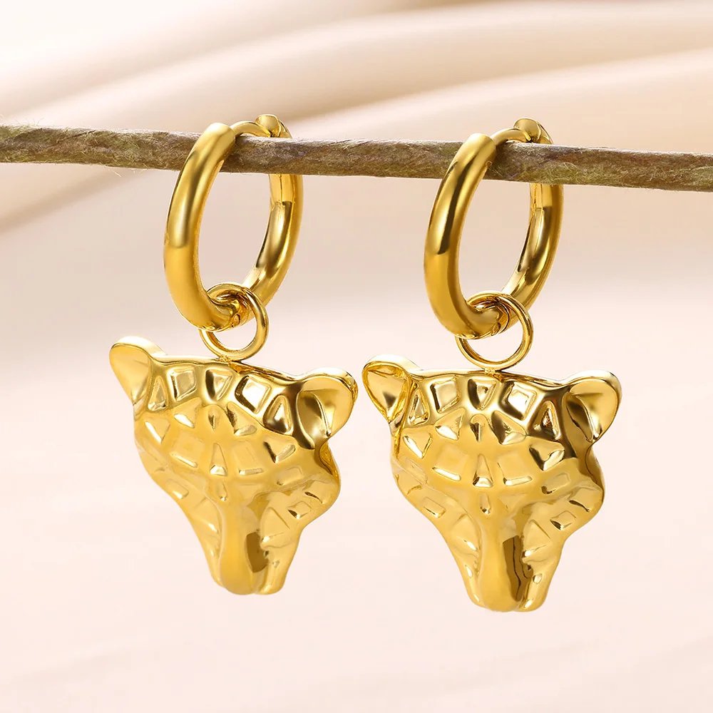 Minimalist Jaguar Wild Animal Hoop Earrings Stainless Steel Dangling Women Earrings Jewelry Punk Style 2024 Y2K Promotion Gift