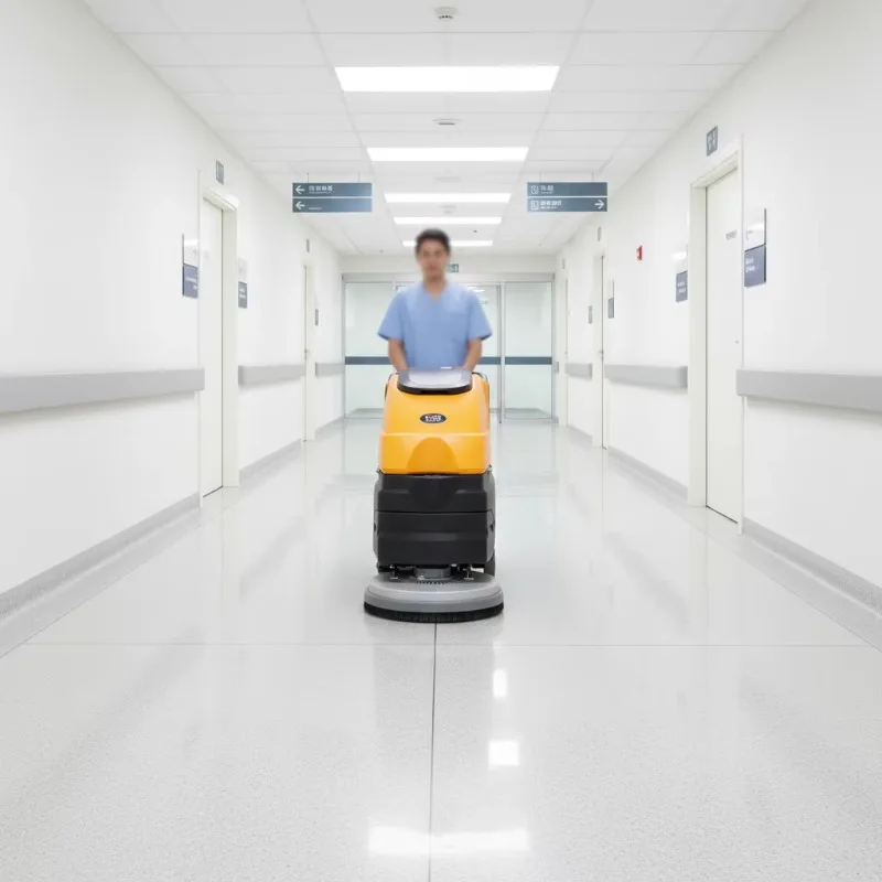 Hand Pushed Floor Scrubber Professional Electric Rear Discharge Commercial Industrial Cleaning Machine