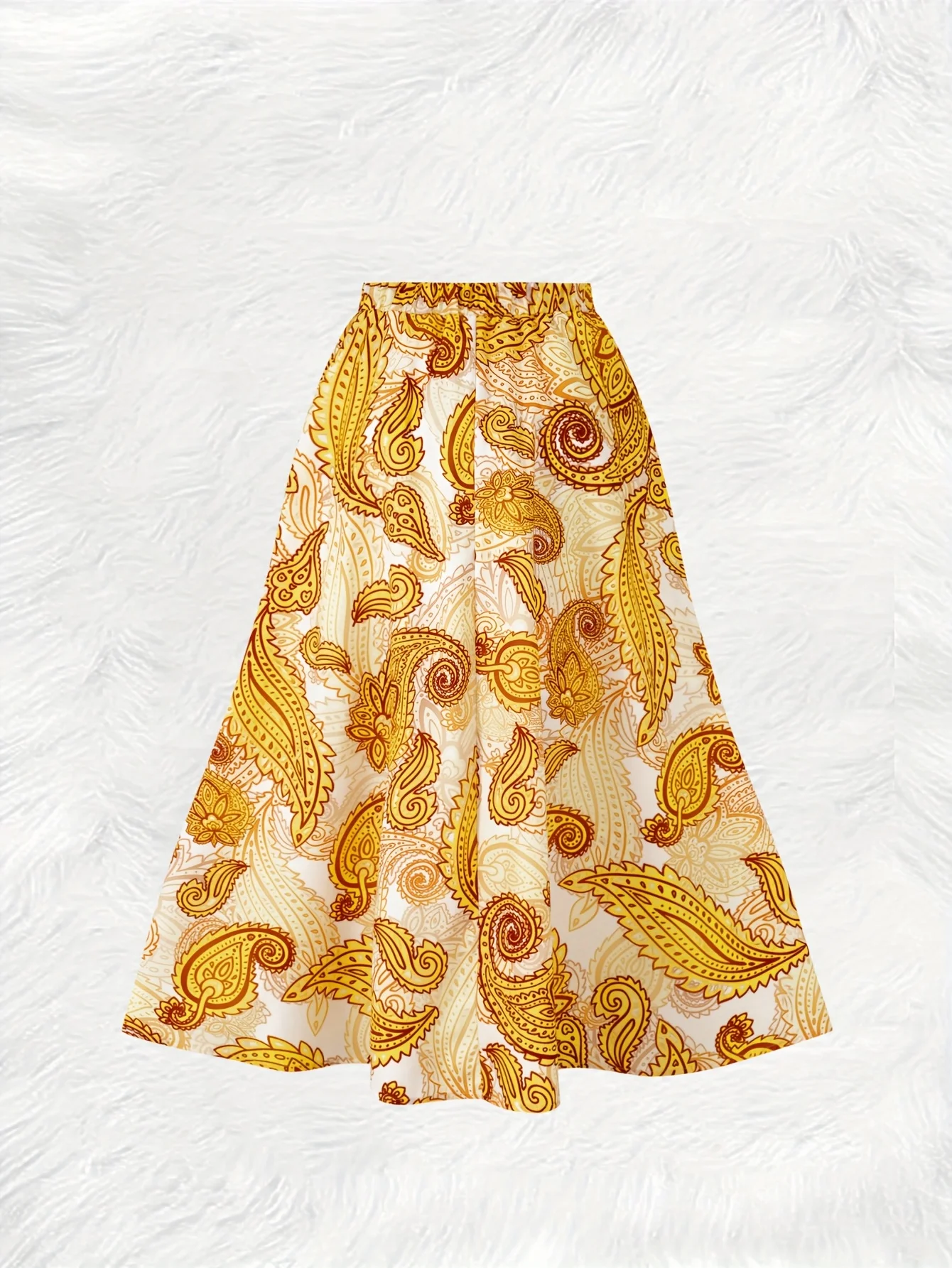 Printed Design Yellow & White Paisley Print All-Season Women's Maxi Skirt Half Skirt