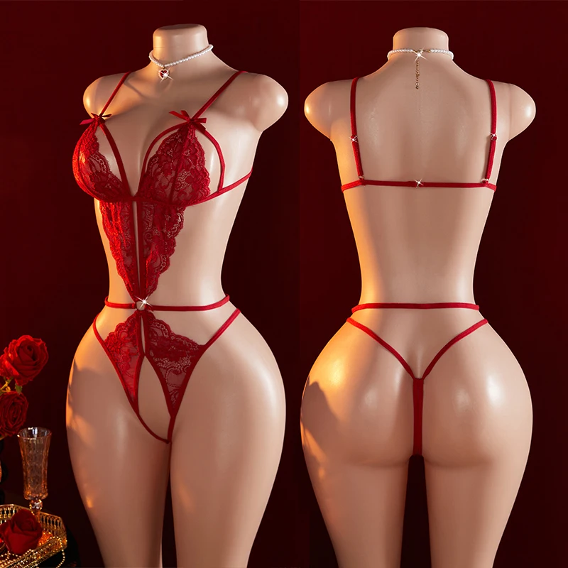 شفافة المثيرة Crotchless قطعة واحدة الملابس الداخلية الجنسية امرأة الاباحية ارتداءها الملابس الغريبة بيبي دول العميق الخامس منامة ازياء