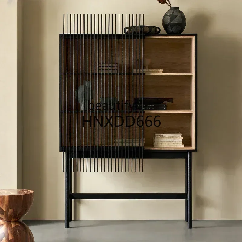 Solid Wood Sideboard Black Storage Cabinet Living Room Curio Cabinet Display Cabinet against the Wall