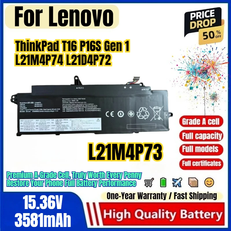 L21M4P73 for Lenovo ThinkPad T16 P16S Gen 1 L21M4P74 L21D4P72 Laptop Battery 0 Cycle High Capacity Battery Replacement Bateria