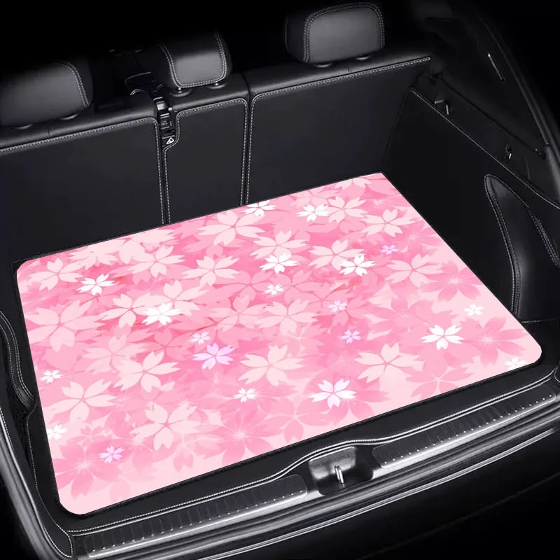 1pc Car Trunk Mat, Measuring 75X100, Featuring A Sakura Pink Design, Made From Durable Material, Suitable For Most Vehicles, Per
