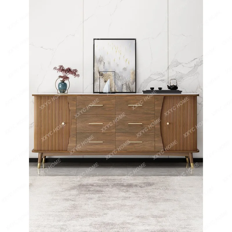 

M New Chinese style dining side wine cabinet integrated against the wall solid wood double sliding door storage cabinet