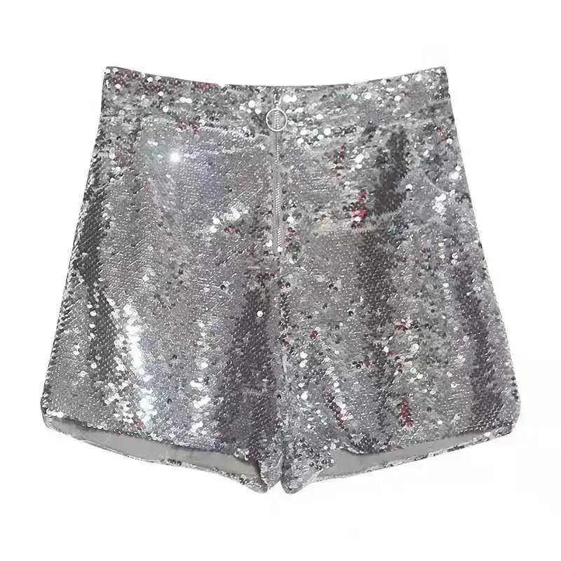 Short de brevà Paillettes pour Femme, Pantalon Sexy, Noir, Argent, All-Match, High-audiphtaladt, Stage Ins, Discothèque, Été, Nouveau