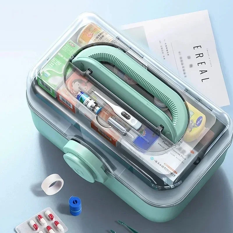 Boîte d'Évaluation de Médecine Familiale, Grande Capacité, Portable, Rangement de Médicaments, Trousse de Premiers Secours, Boîtes Organisateurs en Plastique, Organisation à Domicile