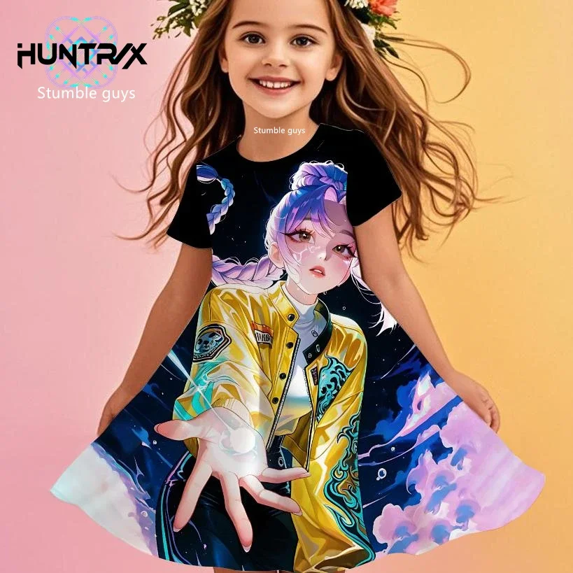 

Kpop Demon Hunters Girls Summer Dress Cool Kids Cartoon Anime Princess Beach Dress Casual Sleepwear