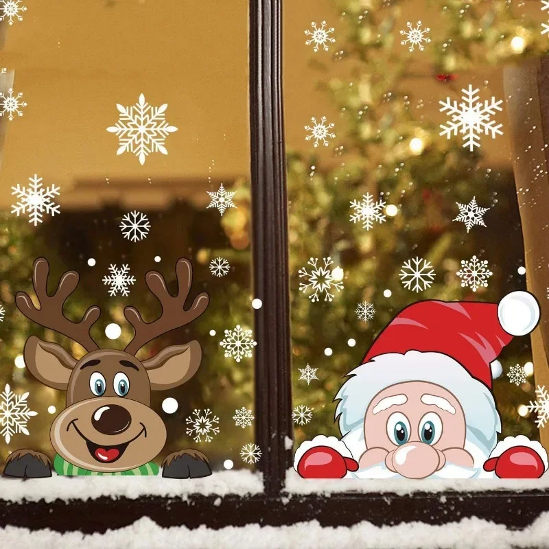 Pegatinas de ventana de Navidad, pegatina de espejo de PVC, Papá Noel, muñeco de nieve, pegatina de vidrio, adorno de Navidad DIY, decoraciones de fiesta de año nuevo para el hogar