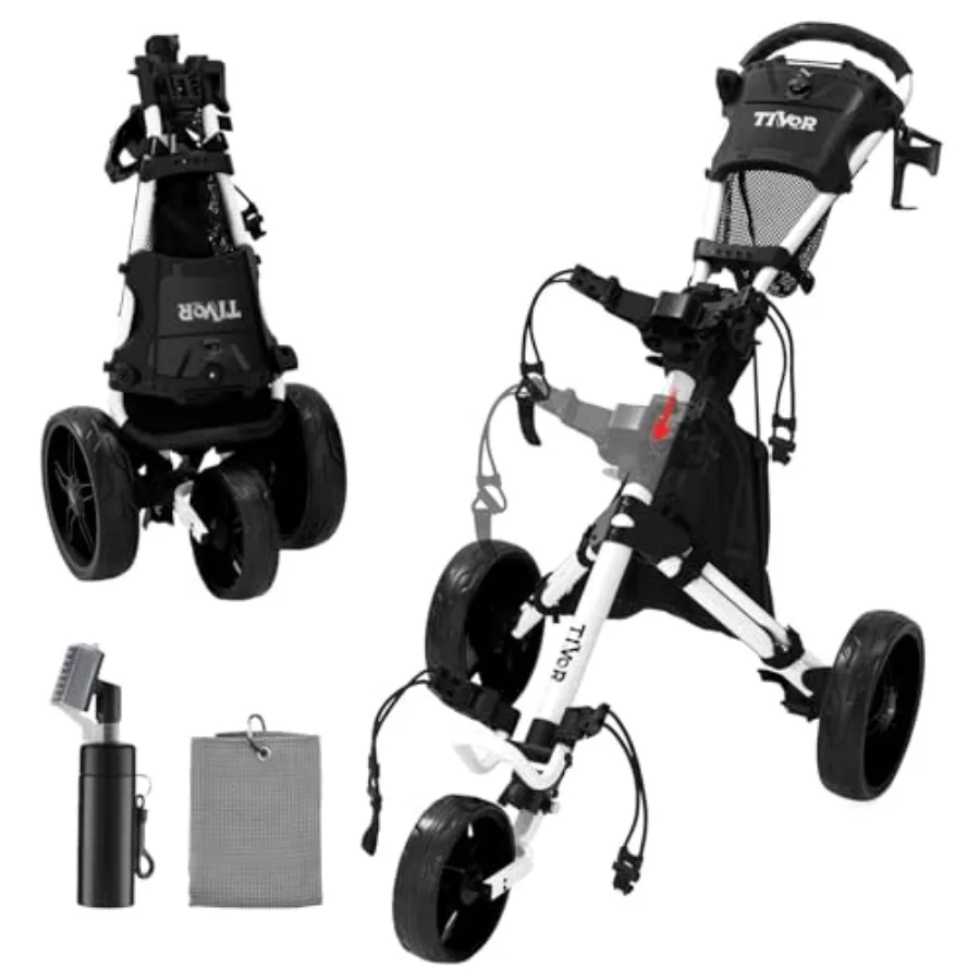 

3 Wheel Golf Push Cart Lightweight Push Cart with One-Click Folding Adjustable Height for Golf Bags Compact Design in Black for