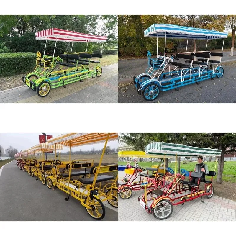 2026 Hot Sale Fashion 6 Seater Double Bike Quad Bicycle for Sightseeing Rental