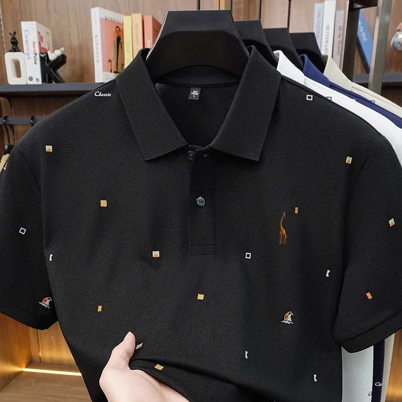 High-End Men New Short-Sleeved Polo Shirt Lapel Button Multi-pattern Embroidery T-Shirt Korean-Style Leisure Hot-Selling for Men