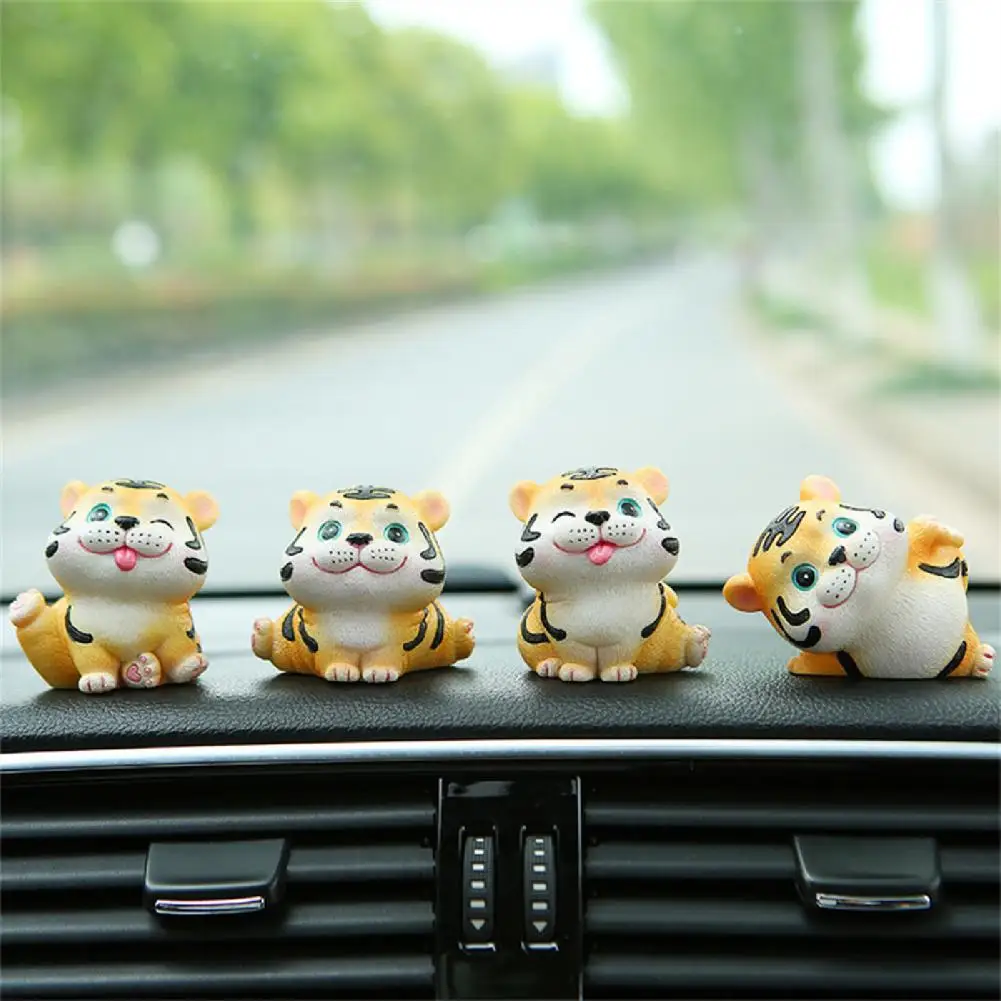 

Tiger Figurine Wear-resistant Precisely Detail Resin Cute Cartoon Tiger Statue Ornament Miniatures Desktop Decoration For Car