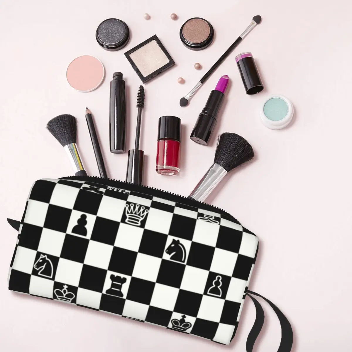 Custom Fashion Chess Toiletry Bag for Women Chessboard Game Makeup Cosmetic Organizer Ladies Beauty Storage Dopp Kit Box