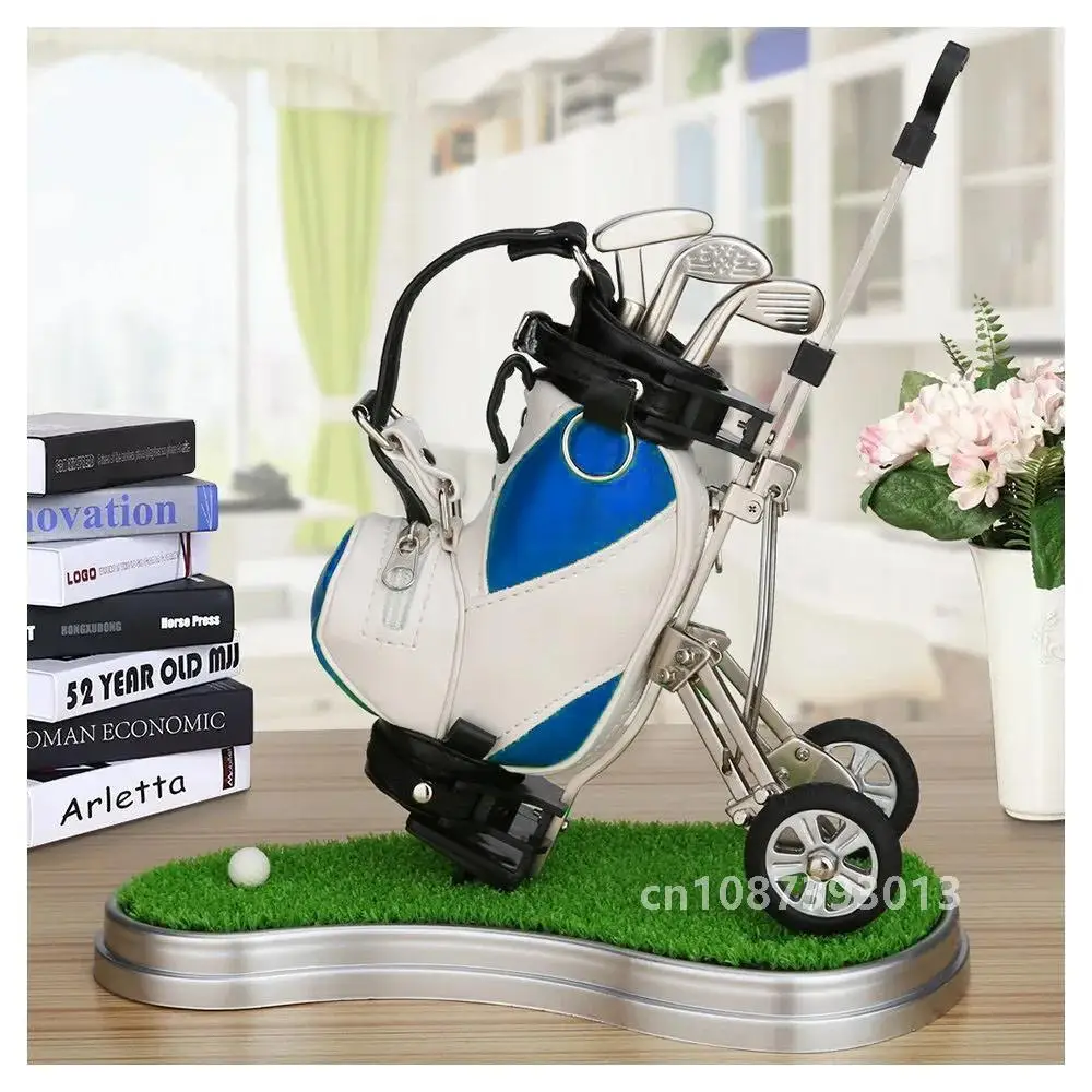 CRESTGOLF Golf Pens with Golf Bag Holder Novelty Gifts with 3 Pieces Aluminum Pen Golf Bag Pencil Holder Golf Souvenirs Gifts