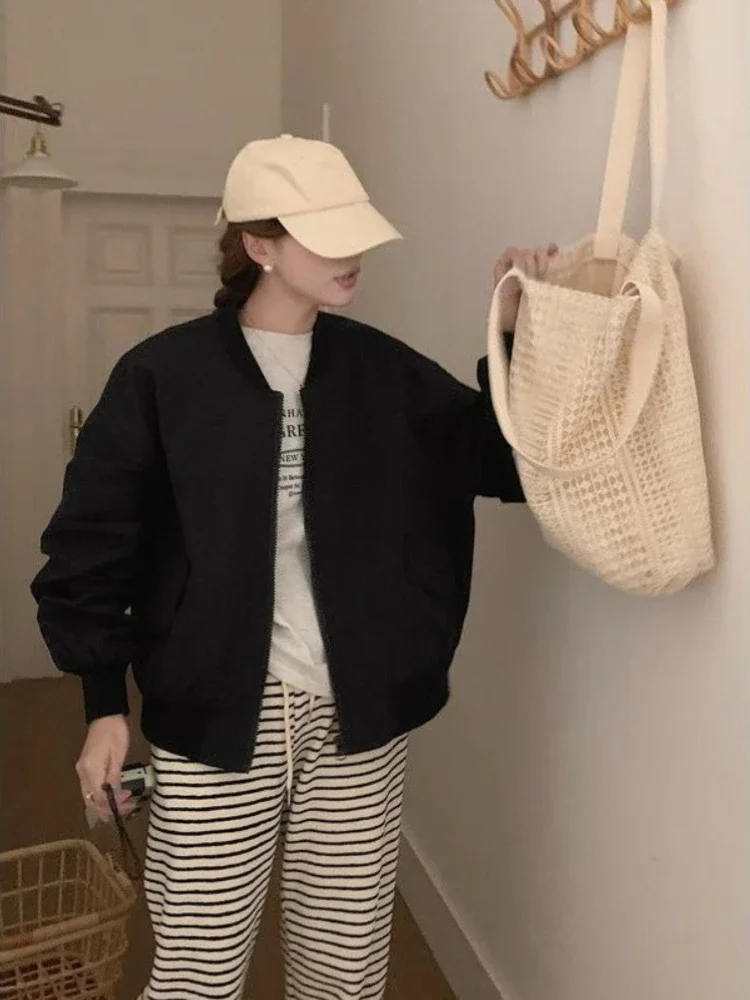 2026 Spring Fall Japanese Oversized Short Varsity Flight Jacket Women's Unique Design Casual Utility Outerwear
