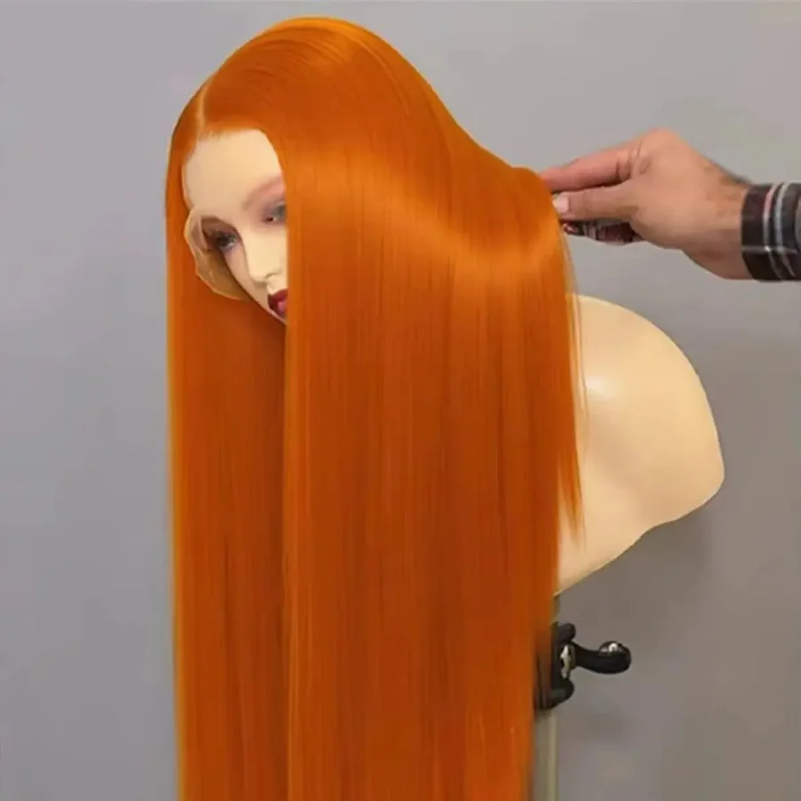 

30-36-дюймовые оранжевые прямые парики из натуральных человеческих волос, бразильские парики с HD-кружевом 13x6, цветные парики с кружевом 13x4 для женщин