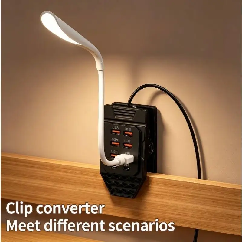 Clamp-Mounted USB Splitter with 6 USB-A and 2 Type C Charging Outlets, USB-A Input and a Designated Data Channel
