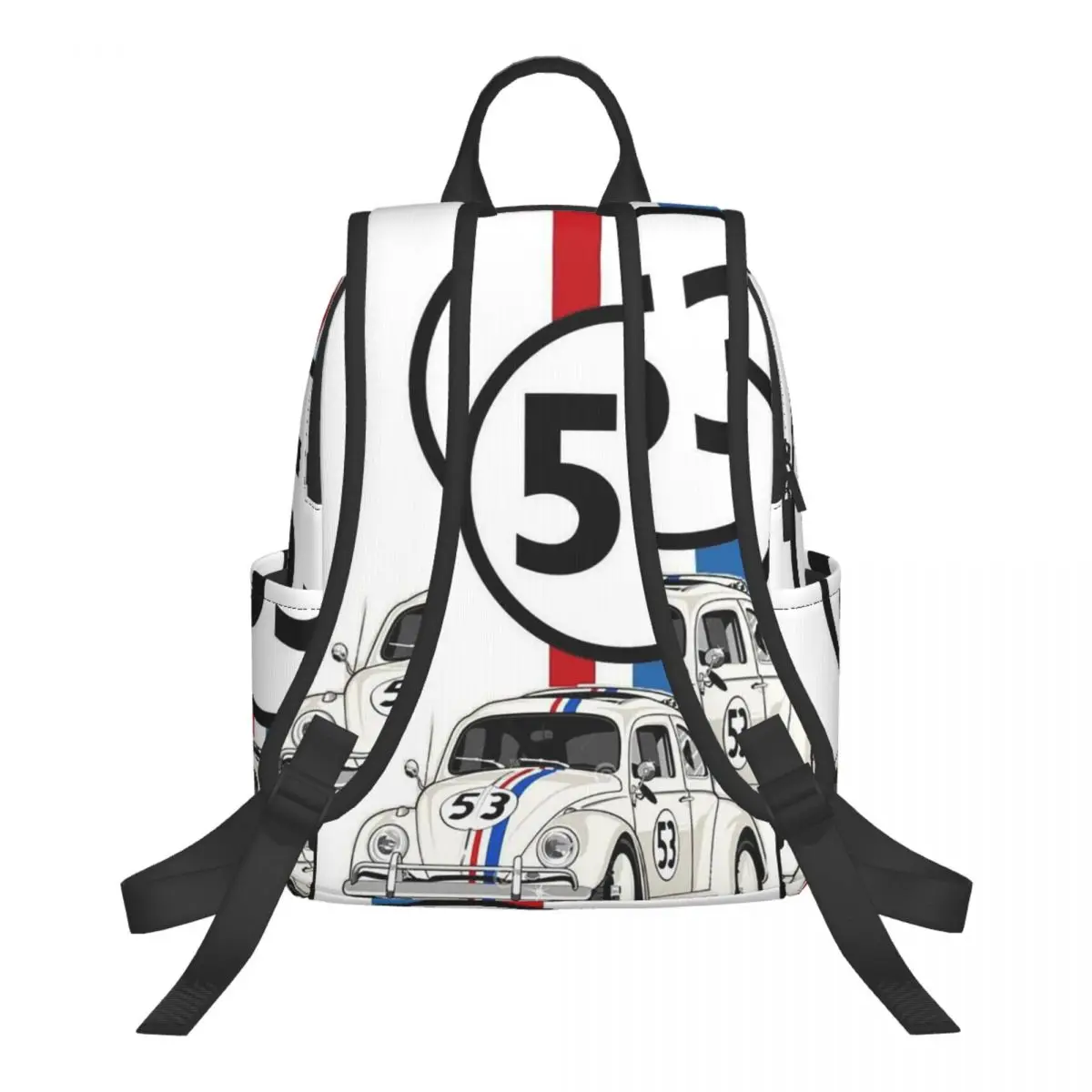 Herbie Number 53 Printed Race Car Enthusiasts Stripe 17 Student Backpack School Bag Daypack for Boys Girls Bookbag Shoulder Bags