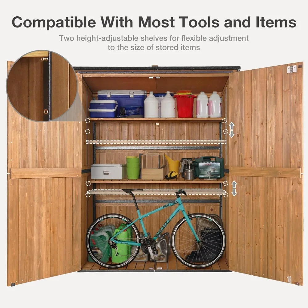 

Outdoor storage shed - waterproof natural fir cabinet with adjustable shelves and double locks, anti-theft - applicable