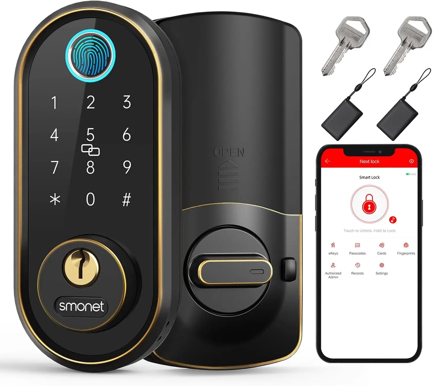 

Smart Keyless Entry Door Lock with Fingerprint, Touchscreen, Bluetooth, Alexa Compatible for Home and Hotel