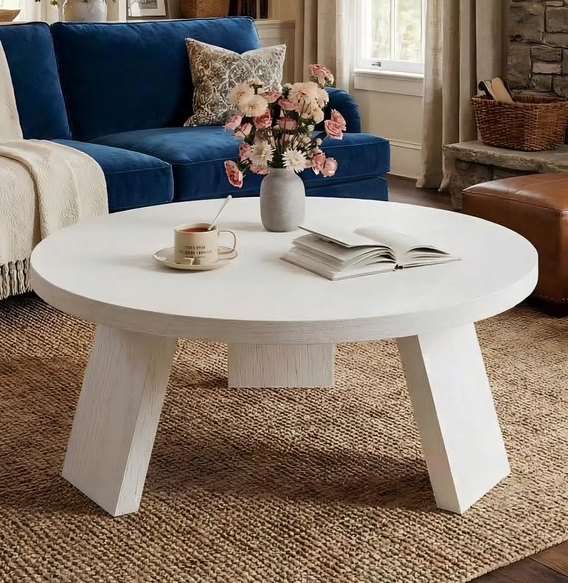 

33.5" Round Coffee Table, Modern Circle Center Table with Inclined Legs, Accent Cocktail Tables for Living Room, Customized