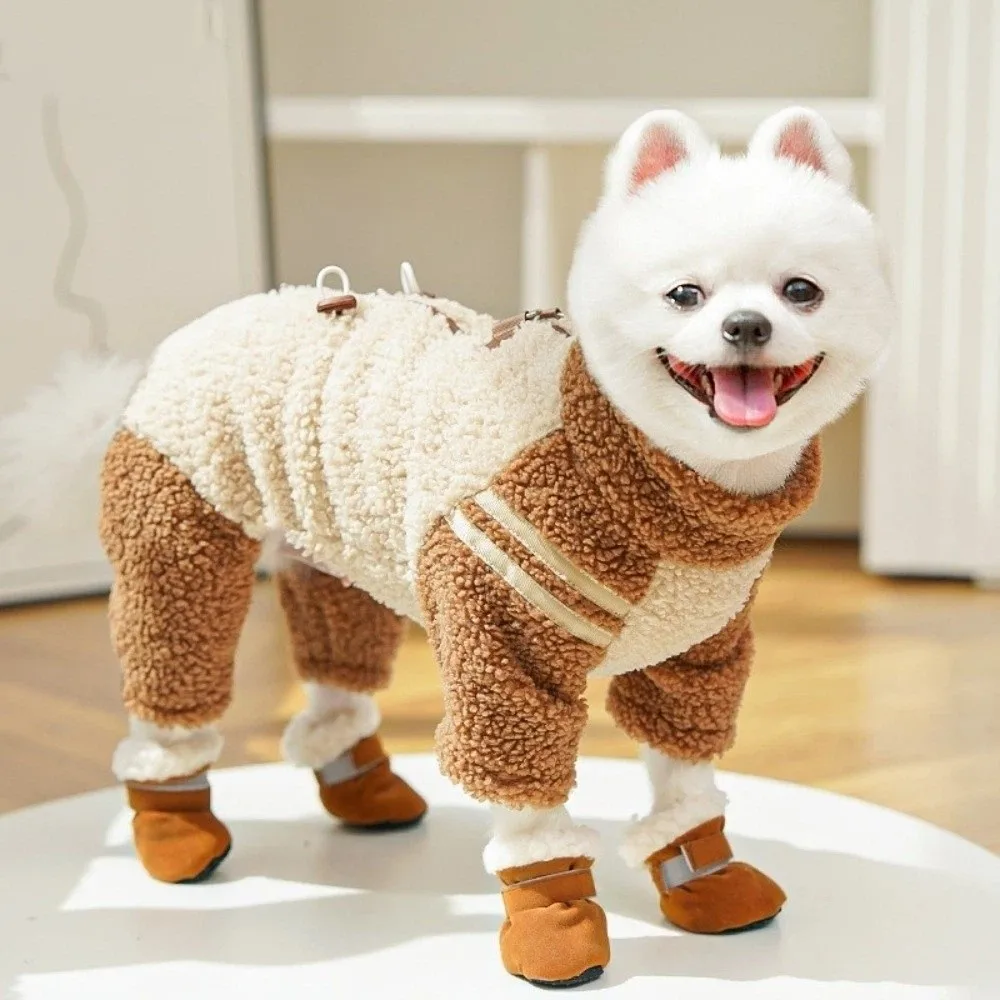 

Утолщенная зимняя одежда для собак, двусторонняя бархатная теплая одежда на молнии для домашних животных, удобные плюшевые комбинезоны для собак с цветными блоками, уличные