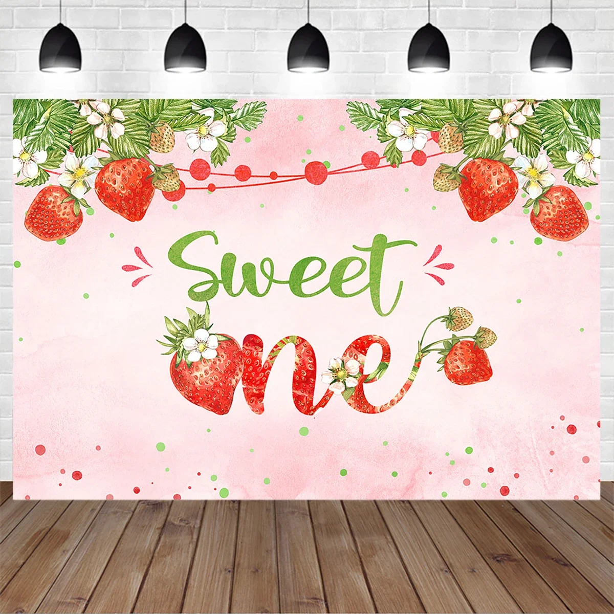 

Mocsicka Sweet Girl One 1st Glitter Birthday Background Pink Strawberry Rainbow Green Leaf Photography Baby Shower Photo Studio