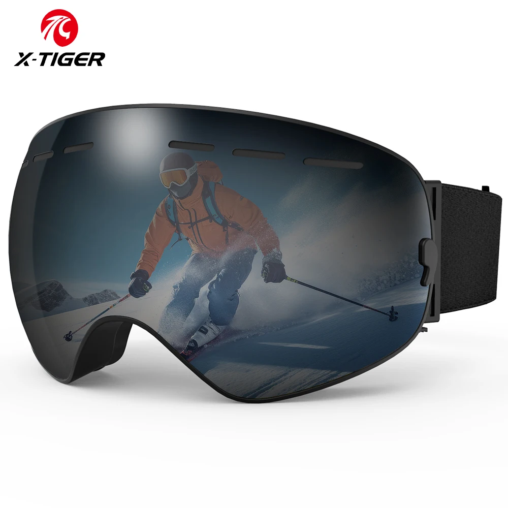 X-TIGER Winter Ski Goggles Men Women Snowboard Glasses Comma Style Glasses TPU UV400 Double Layers Lens Anti-Fog Cycling Eyewear