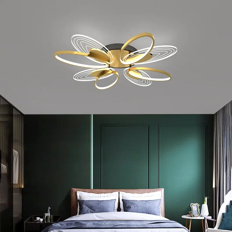 

Gold LED Chandelier Lamp For Bedroom Living Room Lamp Indoor Lighting Dimmable Dropshipping Leaf Acrylic Lights Fixture Dero